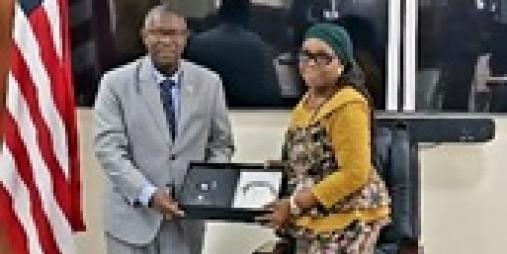 The Minister of Foreign Affairs, Her Excellency Mme. Sara Beysolow Nyanti along with the President of the ECOWAS Court of Justice, Hon. Ricardo Cláudio Monteiro Gonçalves 